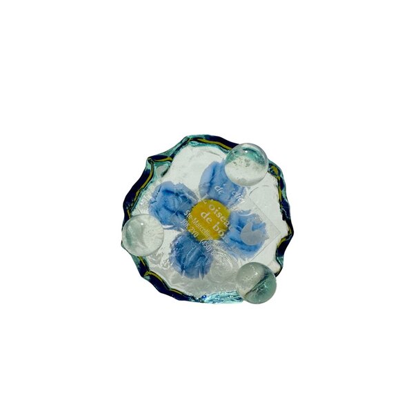 L'oiseau De Bois Canada Glass Ring Holder 5.5" Tall Blue Flower Design - Picture 4 of 4